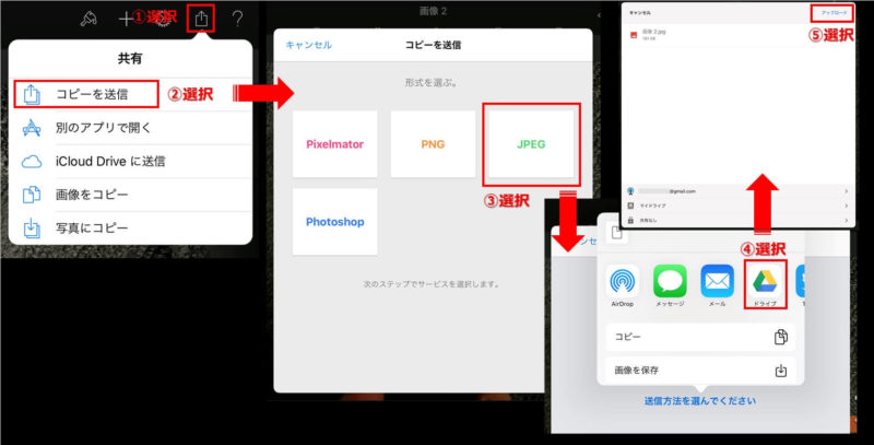 iOS版 Pixelmatorで作った完成画像をGoogleドライブにupする場合の説明画像