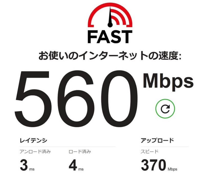 fastspeedの計測結果「ノートPC、有線（ケーブル）、平日の 09:42 計測」