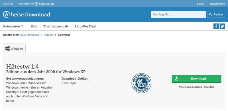 公式サイト「H2testw」の「Download」画面